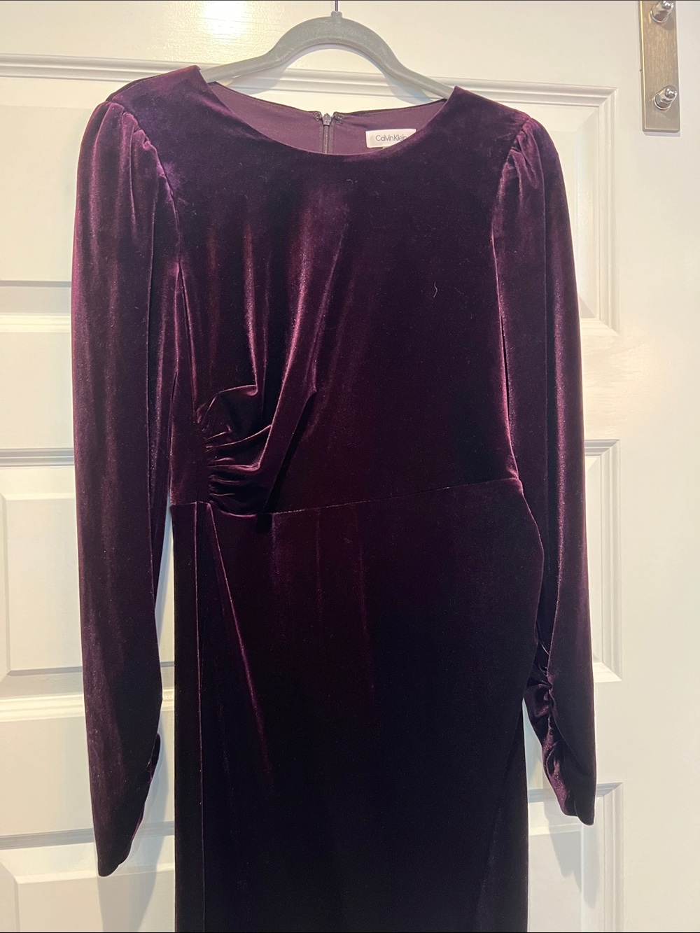 Calvin Klein Long Sleeve Velvet Dress in Deep Purple